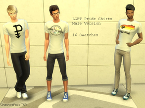 Sims 4 — LGBT Pride Shirts (Male Version) by CheshireFoxx — White tee's with 16 different swatches of LGBTQ+ Pride.