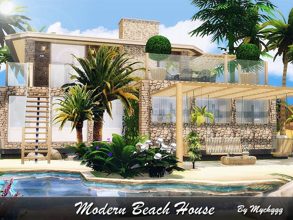 Sims 4 — Modern Beach House by MychQQQ — Lot: 30x20 Value: $ 156,309 House contains: - 2 bedrooms - 1 bathroom - living