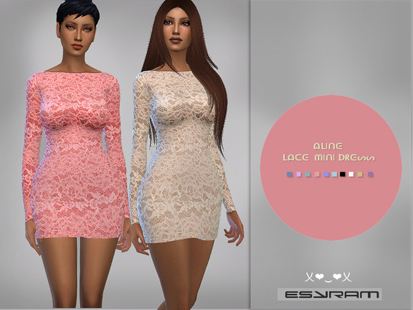 Sims 4 — Aline lace mini dress by EsyraM — Simple lace short dress with long sleeve 1 variarion contains 6 colors 2