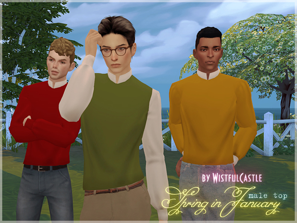 Sims 4 — Spring in January - male top by WistfulCastle — Spring in January - male top with new mesh. Contains all LOD's,