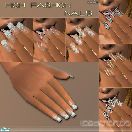 Sims 2 — High Fashion Nail Collection by IcedMango — A new fashion Nail Art Set: French, Technoid and African - 6 Styles.
