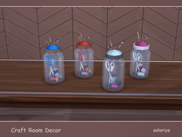 Sims 4 — Craft Room Decor Jar with Threads and Scissors by soloriya — Glass jar with threads and scissors inside. Part of
