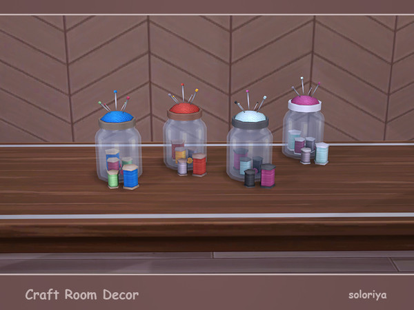 Sims 4 — Craft Room Decor Jar with Threads by soloriya — Glass jar with threads inside. Part of Craft Room Decor set. 4