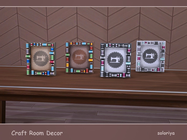 Sims 4 — Craft Room Decor Frame with Threads by soloriya — Wooden frame with many spools of threads. Part of Craft Room