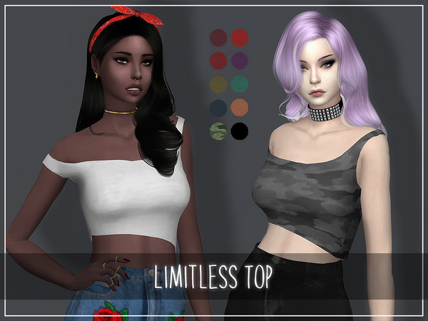 Sims 4 — Limitless Top by smellslikepixeldolls — Top with 12 swatches. Enjoy!