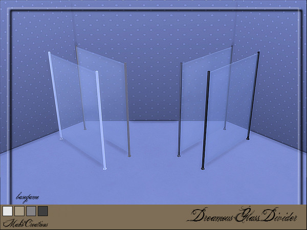 Sims 4 — Dreamous Glass Divider by MahoCreations — basegame 4 colors with glass and metal