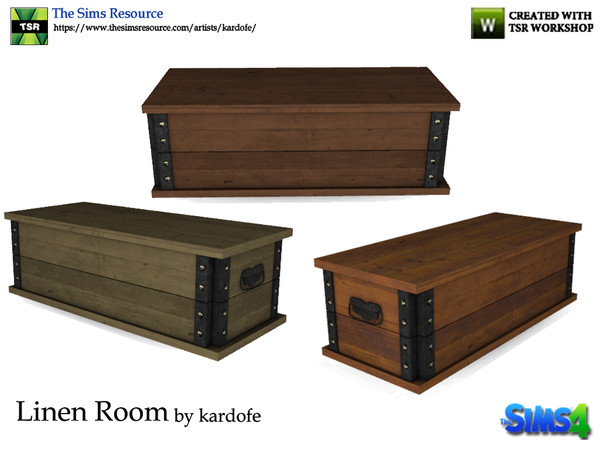 Sims 4 — kardofe_Linen Room_CoffeeTable by kardofe — Old wooden trunk used as a coffee table, in three color options 