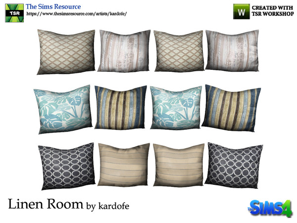 Sims 4 — kardofe_Linen Room_Cushions by kardofe — Group of four cushions to place on the sofa, in three different options