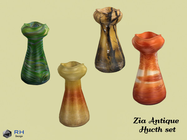 Sims 4 — Zia Stained Glass - Waves by RightHearted — Small, hand-blown eosin glaze vases in a stained glass style. Adding