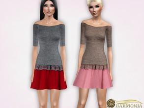 Sims 3 — Wool Contrast Dress by Harmonia — 4 Colors - not recolored Mesh By Harmonia