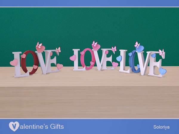 Sims 4 — Valentine's Gifts. Love Table Sculpture by soloriya — Love table sculpture with hearts and butterfiles. Part of