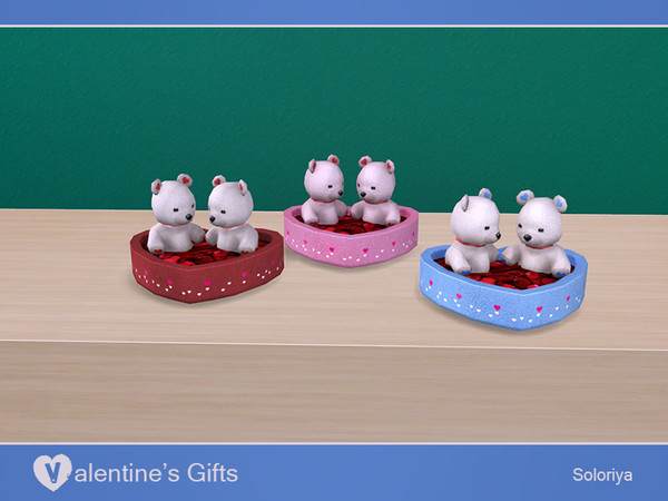 Sims 4 — Valentine's Gifts. Two Teddy Bears by soloriya — Two Teddy Bears in a heart box with petals. Part of Valentine's