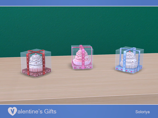 Sims 4 — Valentine's Gifts. Cupcake by soloriya — Cupcake gift in a box under glass. Part of Valentine's Gifts set. 3