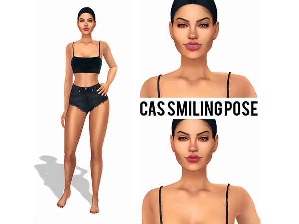 Sims 4 — CAS Smiling pose by KatVerseCC — - 2 poses - CAS only - The Sims 4 Pose - CAS pose replacement fot Active Trait