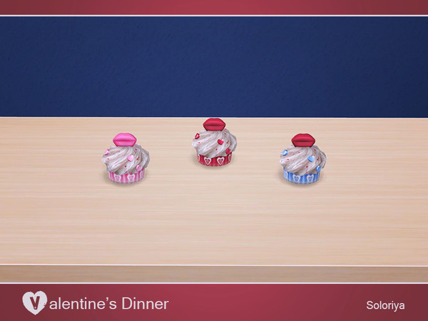 Sims 4 — Valentine's Dinner. Cupcake Lips by soloriya — Cupcake with lips and hearts. Part of Valentine's Dinner set. 3