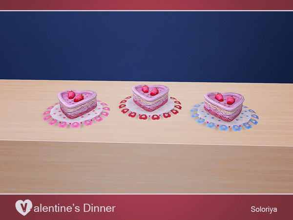 Sims 4 — Valentine's Dinner. Heart Cake by soloriya — Heart cake with strawberry on a tray. Part of Valentine's Dinner