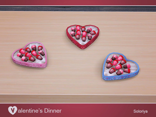 Sims 4 — Valentine's Dinner. Strawberry by soloriya — Glazed strawberries in a heart box. Part of Valentine's Dinner set.