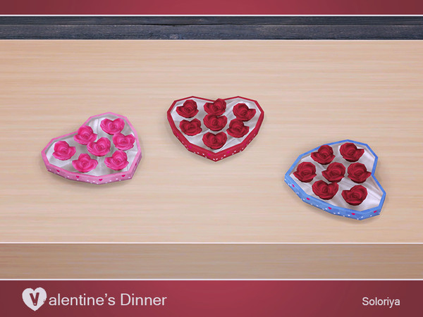 Sims 4 — Valentine's Dinner. Roses by soloriya — Seven roses in a heart box. Part of Valentine's Dinner set. 3 color