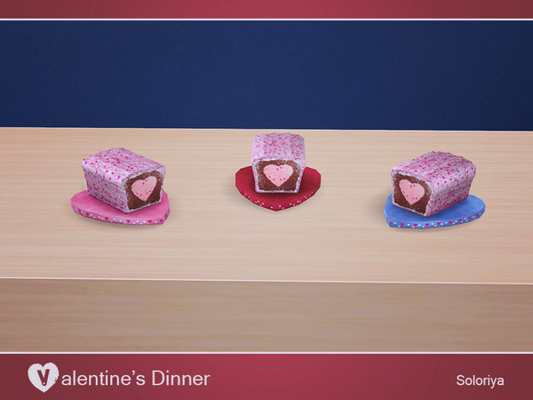 Sims 4 — Valentine's Dinner. Swiss Roll by soloriya — Swiss roll on a heart tray. Part of Valentine's Dinner set. 3 color