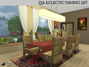Sims 4 — Zia Eclectic Dining Set by RightHearted — From banana leaf chairs to oriental rugs, this set has a great variety