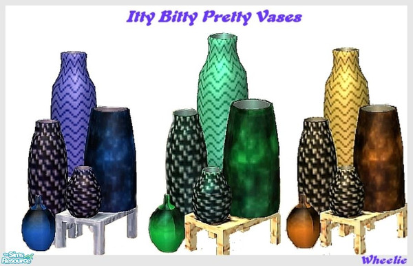 Sims 2 — Itty Bitty Pretty Vases Set by wheelie19a — 3 Colors and 2 Bases included in this set. 