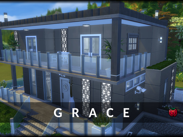 Sims 4 — Grace  by melapples — A nice mansion with a greyscale decoration. For a familly of 4 sims and 2 pets at max. Has