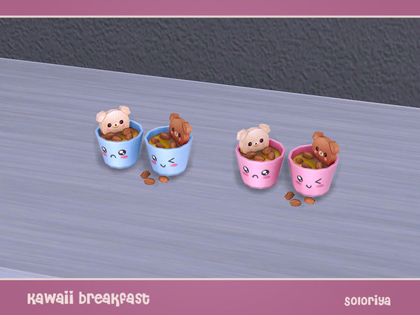 Sims 4 — Kawaii Breakfast. Drinks by soloriya — Two drinks with cookies bears and almond nuts. Part of Kawaii Breakfast