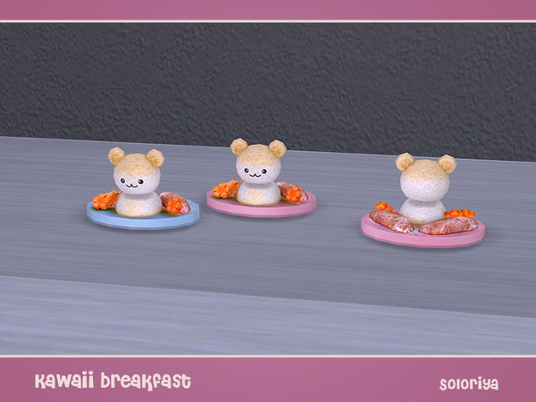 Sims 4 — Kawaii Breakfast. Sushi Bear by soloriya — Sushi bear with meat and carrot flowers on a tray. Part of Kawaii
