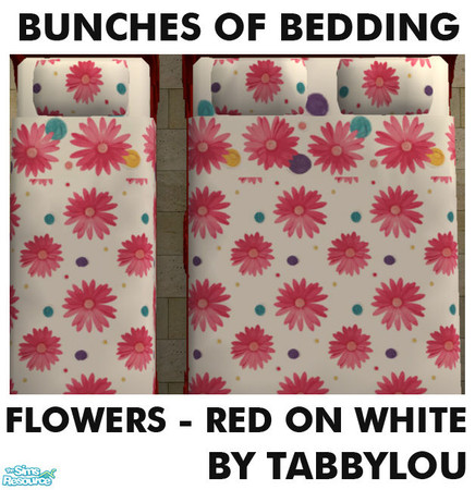 Sims 2 — TL - Kids Bedding Flowers Red on White by TabbyLou — Flowers, Red on White bedding for Bunches of Bedding Group