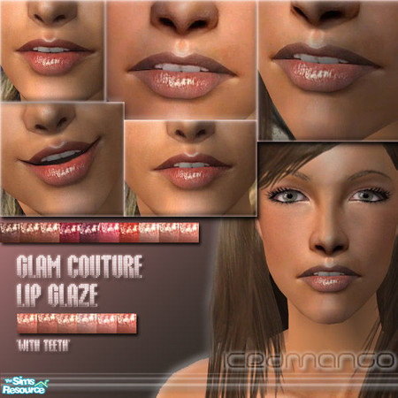 Sims 2 — Glam Couture Lip Glaze "Teeth" Set by IcedMango — High shine gloss with sheer pigments of transparent