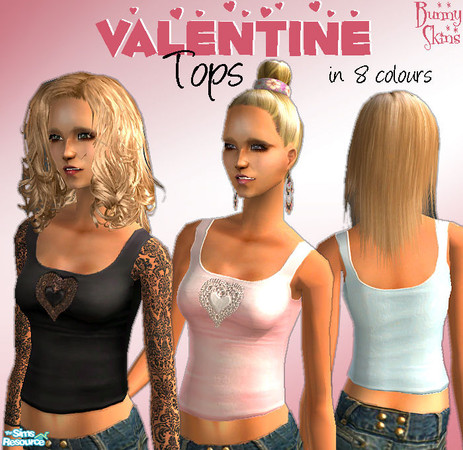 Sims 2 — Valentine Tops by BunnyTSR — A set of 8 pretty cotton tops for Valentine's Day: 6 sleeveless and 2 with