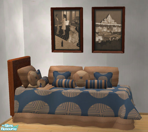 Sims 2 — Maxis bedding match  RC 7 - Blue Circle by Simaddict99 — pillows to match Maxis blue circle bedding. Shown with