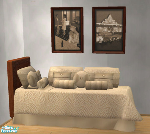 Sims 2 — Maxis bedding match pillow RC 5 - Beige  by Simaddict99 — pillows to match Maxis beige bedding. Shown with my
