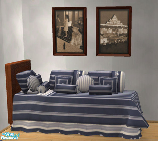 Sims 2 — Maxis bedding match  - RC1 - Blue Stripe by Simaddict99 — pillows to match Maxis blue striped bedding. Shown