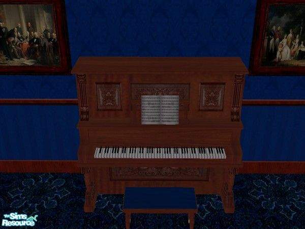 Sims 2 — Victorian Drawing Room Blue - Piano  by fizz bomb — a rich dark blue striped piano stool matches lower half of