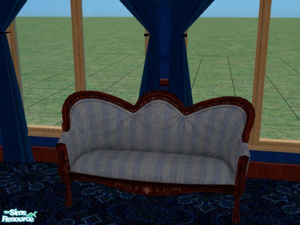 Sims 2 — Victorian Drawing Room Blue - love seat by fizz bomb — a beautiful victorian blue striped love seat matches one