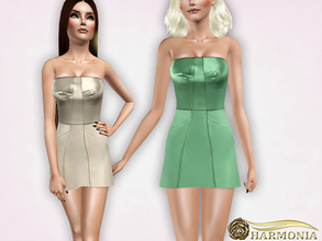 Sims 3 — Strapless Satin Mini Dress by Harmonia — 4 color recolorable Mesh By Harmonia Please do not use my textures.