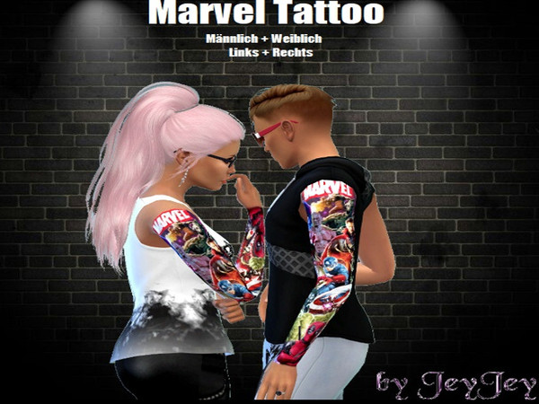 Sims 4 — Marvel-Tattoo-Men-SET by Naddiswelt — Base Game Mesh EA New Tattoo RIght & Left SIde