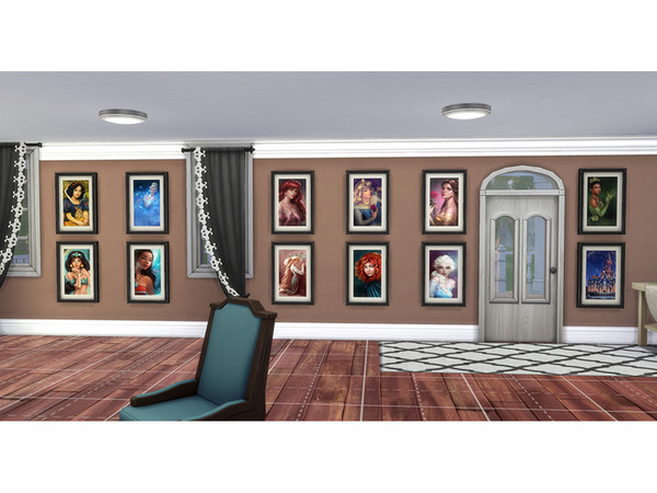 Sims 4 — Framed Disney Art by SweetGinx — This package includes eleven framed pictures of princesses: Ariel, Belle,