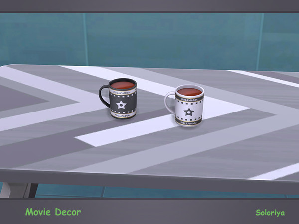Sims 4 — Movie Decor. Mug by soloriya — Director's mug with tea. Part of Movie Decor set. 2 color variations. Category: