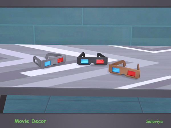 Sims 4 — Movie Decor. 3D Glasses by soloriya — Decorative 3D glasses. Part of Movie Decor set. 3 color variations.