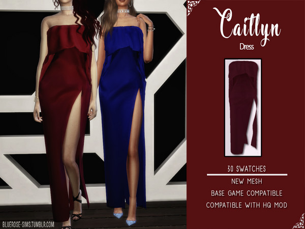 Sims 4 — BlueRose - Caitlyn dress by BlueRose-sims — New Mesh Compatible with base game 30 swatches Compatible with HQ