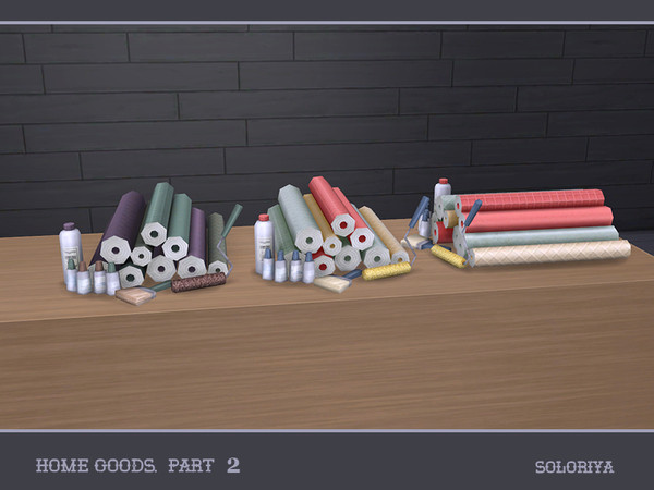 Sims 4 — Home Goods, part 2. Home Goods Set, v2 by soloriya — Home goods set includes wallpapers, different bottles,
