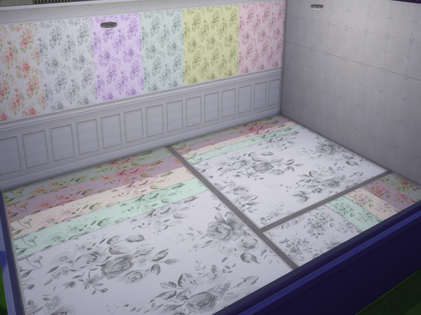 Sims 4 — Floral Delight Set by Beatrice_e — A simple flower design. This set contains the Wallpaper, XXL Rug, Medium Rug