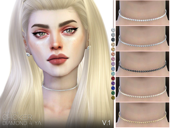 Sims 4 — Diamond 4 Ya Choker V1 by Pralinesims — Choker in 15 colors.