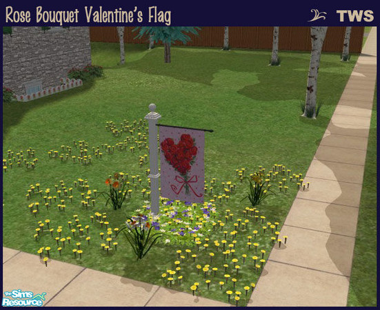Sims 2 — Rose Bouquet Valentine\'s Flag by wildstar24 — Features a bouquet of roses in the shape of a heart and polka dot