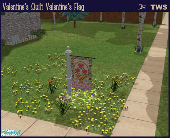 Sims 2 — Valentine Quilt Valentine\'s Flag by wildstar24 — Features a quilt block containing a grandmother\'s basket