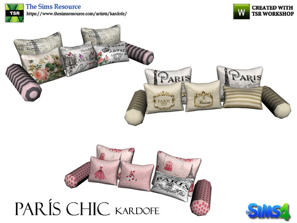 Sims 4 — Paris Chic Pillows by kardofe — Set of cushions to place on the bed. Three different options