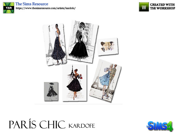 Sims 4 — Paris Chic Posters by kardofe — Collection of posters with high fashion sketches