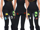Sims 4 — Patchwork Jeans  by ChromeAndChaos — Jeans with patches including Star Wars, aliens, roses and various others
